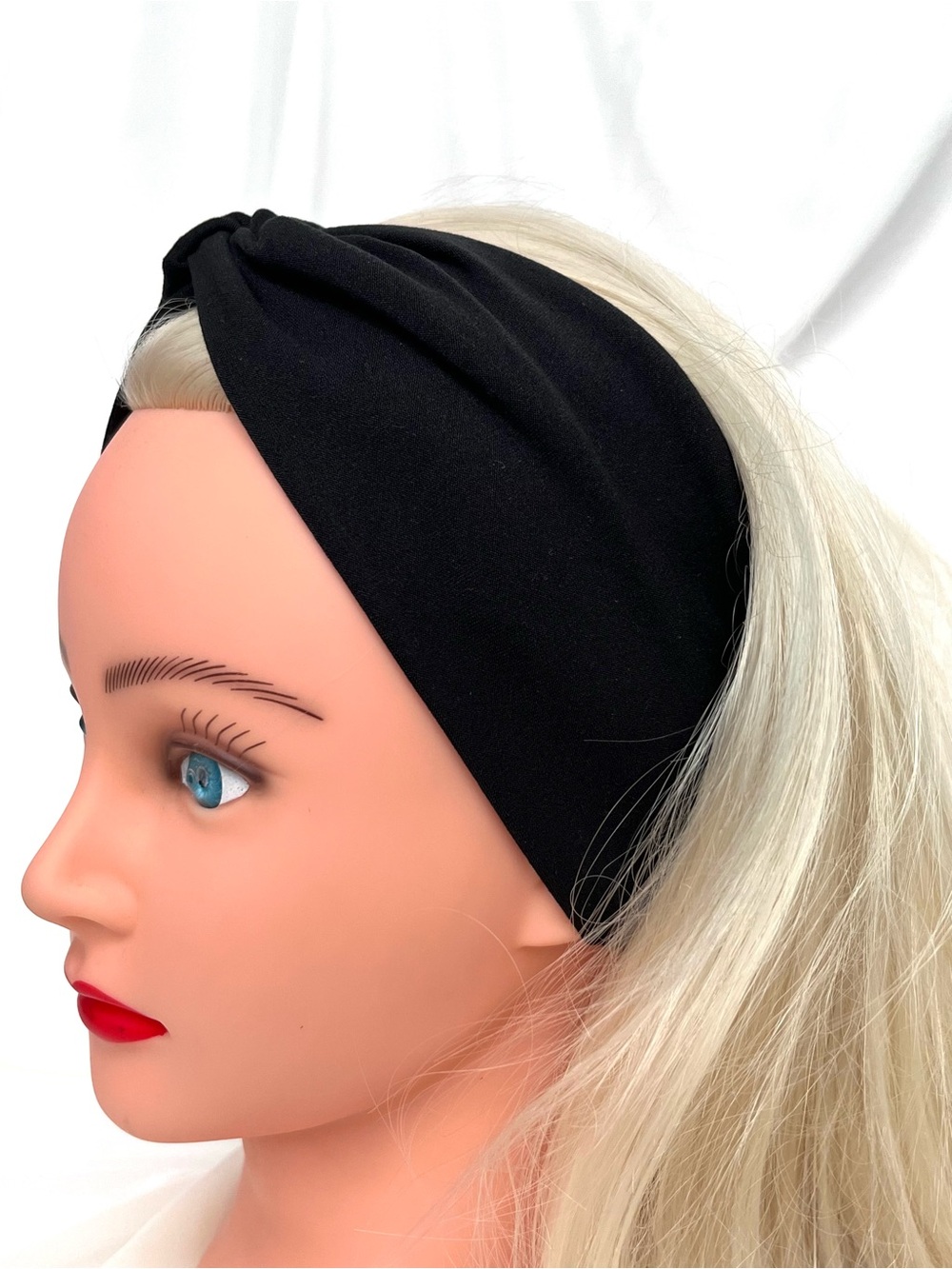 Handmade Wide Black Twist Headband made of soft poly-brushed fabric